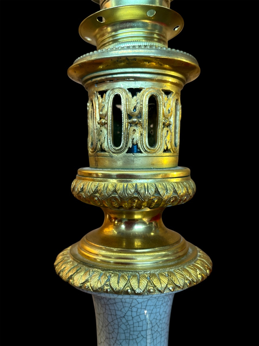 Lamp In Crackled Celadon Porcelain. Napoleon 3 Period-photo-1
