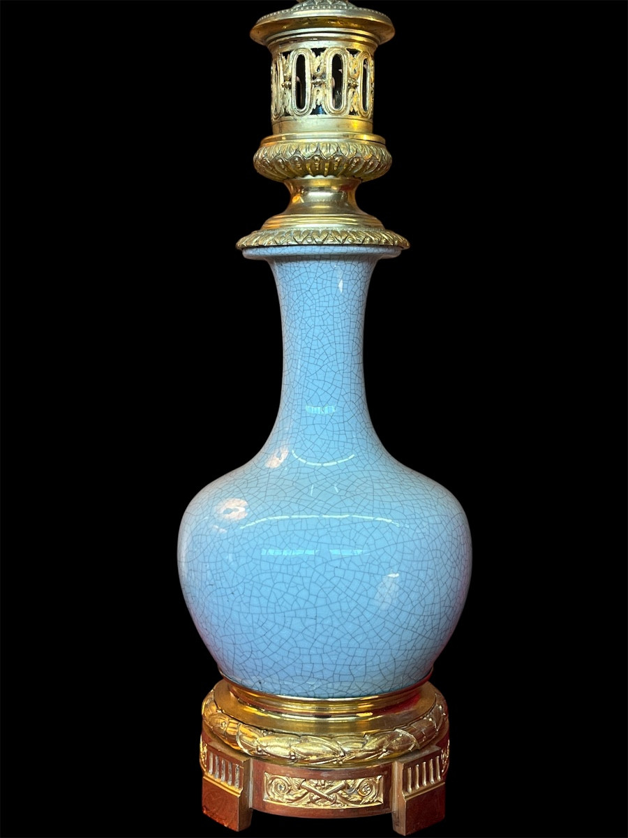 Lampe en  celadon craquelé. Époque Napoléon 3