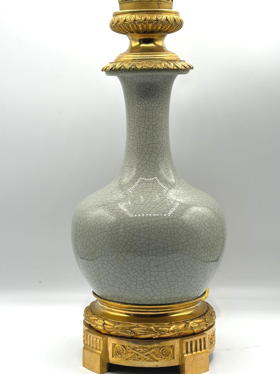 Lamp In Crackled Celadon Porcelain. Napoleon 3 Period