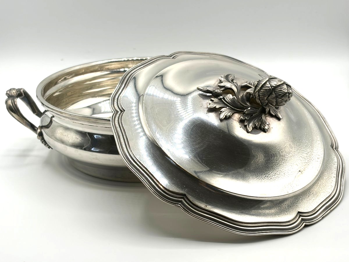 Silver-plated Covered Vegetable Dish With Pomegranate Decoration. 18th-century Style-photo-2