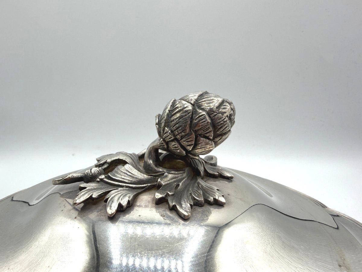 Silver-plated Covered Vegetable Dish With Pomegranate Decoration. 18th-century Style-photo-3