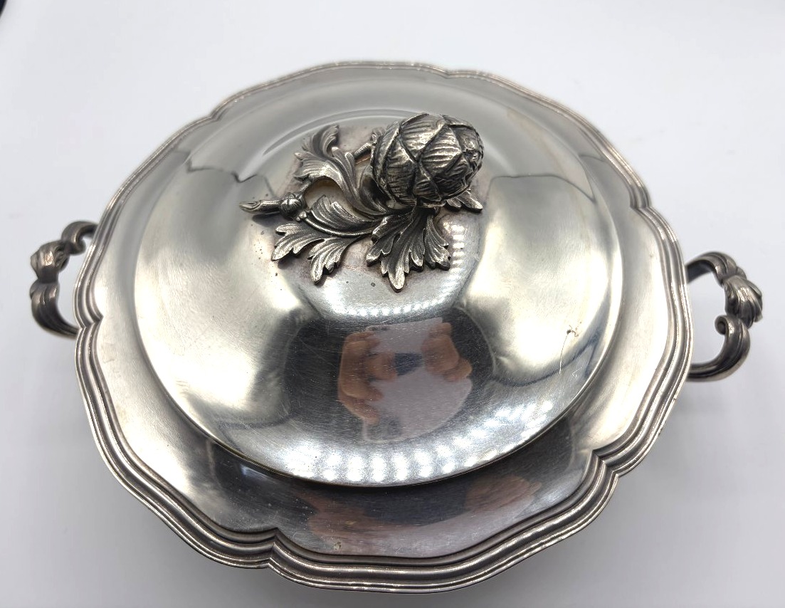 Silver-plated Covered Vegetable Dish With Pomegranate Decoration. 18th-century Style-photo-4