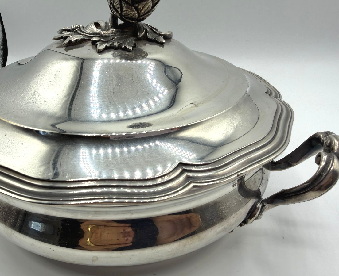 Silver-plated Covered Vegetable Dish With Pomegranate Decoration. 18th-century Style-photo-1