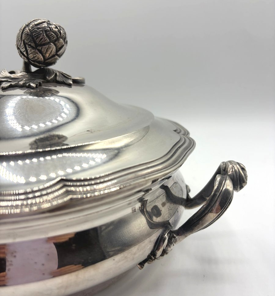 Silver-plated Covered Vegetable Dish With Pomegranate Decoration. 18th-century Style-photo-2