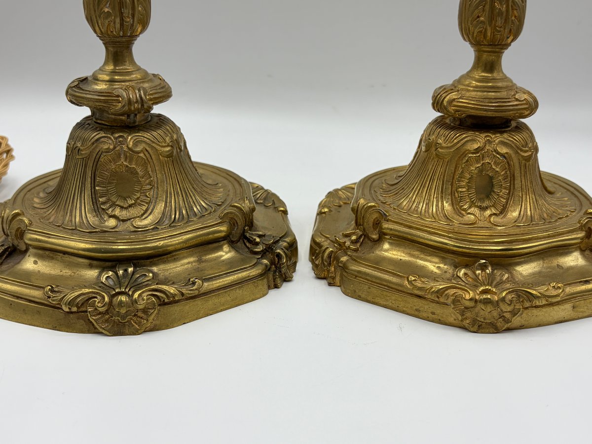 Bougeoir en bronze doré, monté en lampe .Epoque 19è siècle-photo-3
