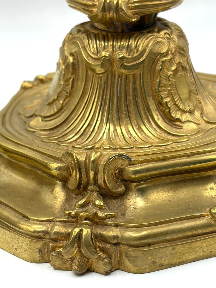 Bougeoir en bronze doré, monté en lampe .Epoque 19è siècle-photo-1