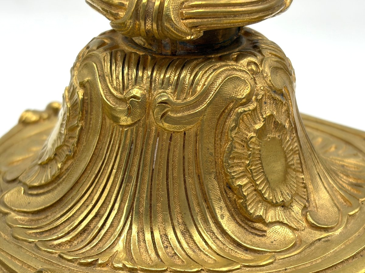 Bougeoir en bronze doré, monté en lampe .Epoque 19è siècle-photo-2