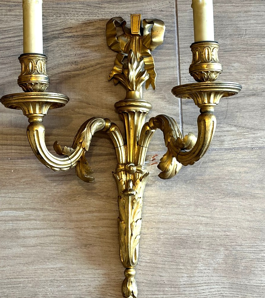 Pair Of Gilded Bronze Wall Sconces. Louis XVI Period-photo-2