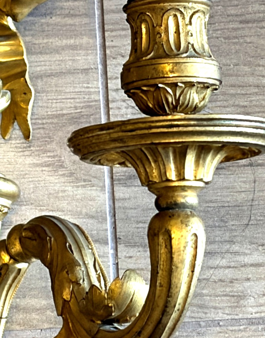 Pair Of Gilded Bronze Wall Sconces. Louis XVI Period-photo-3