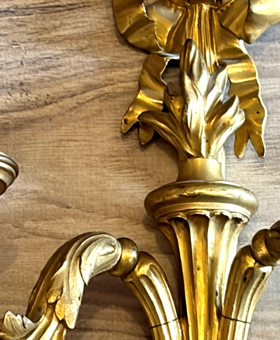 Pair Of Gilded Bronze Wall Sconces. Louis XVI Period-photo-1
