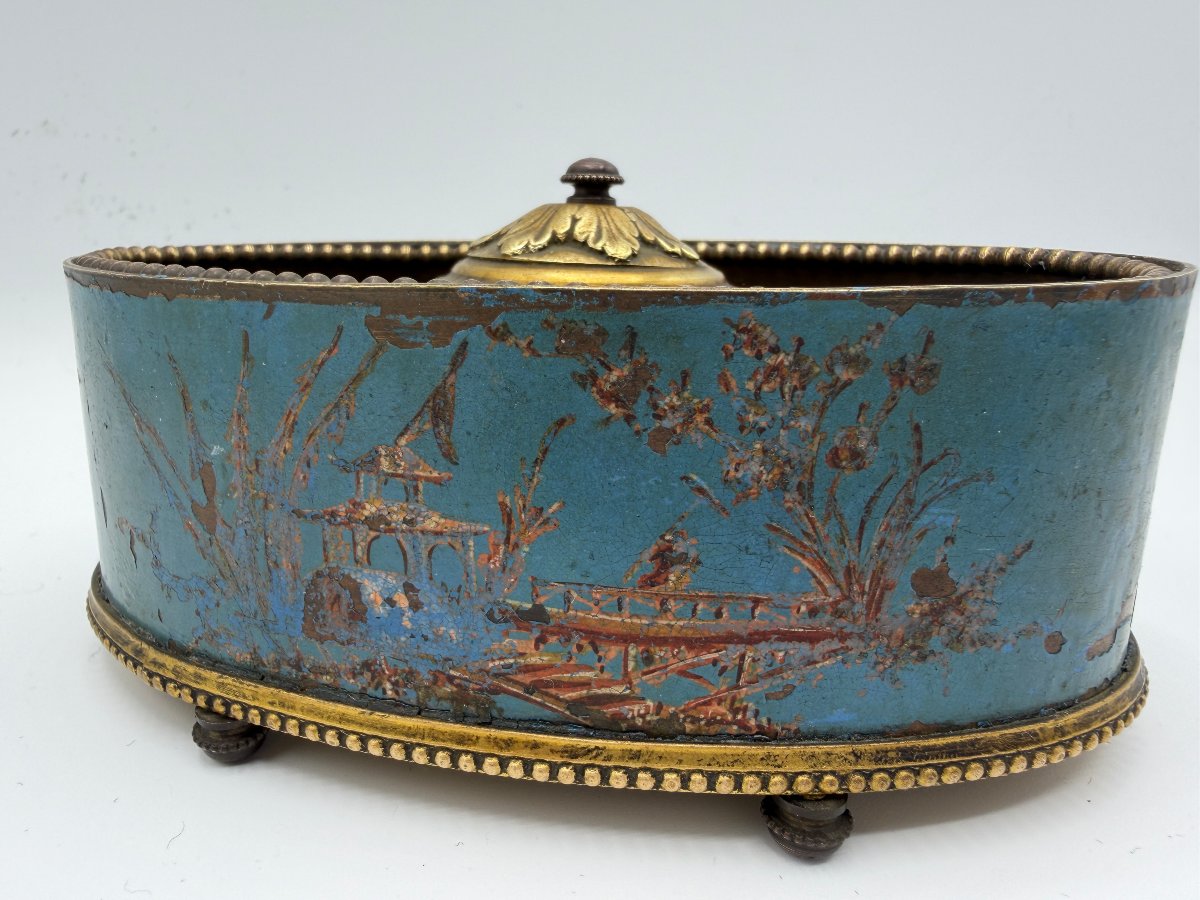 Painted Sheet Metal Inkwell. First Half Of The 19th Century-photo-3