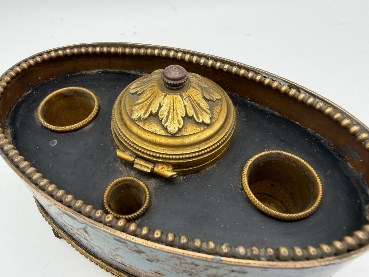 Painted Sheet Metal Inkwell. First Half Of The 19th Century-photo-4