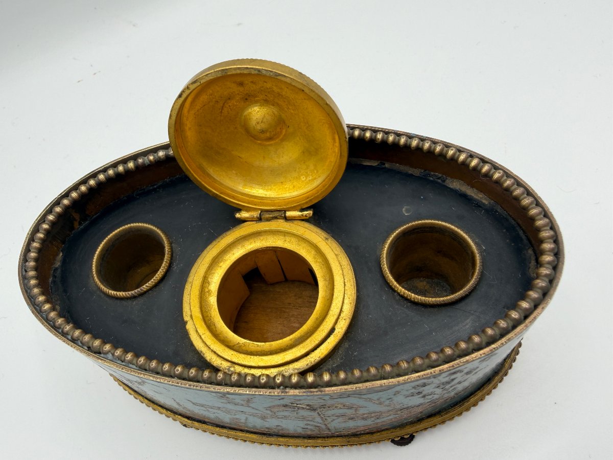 Painted Sheet Metal Inkwell. First Half Of The 19th Century-photo-1