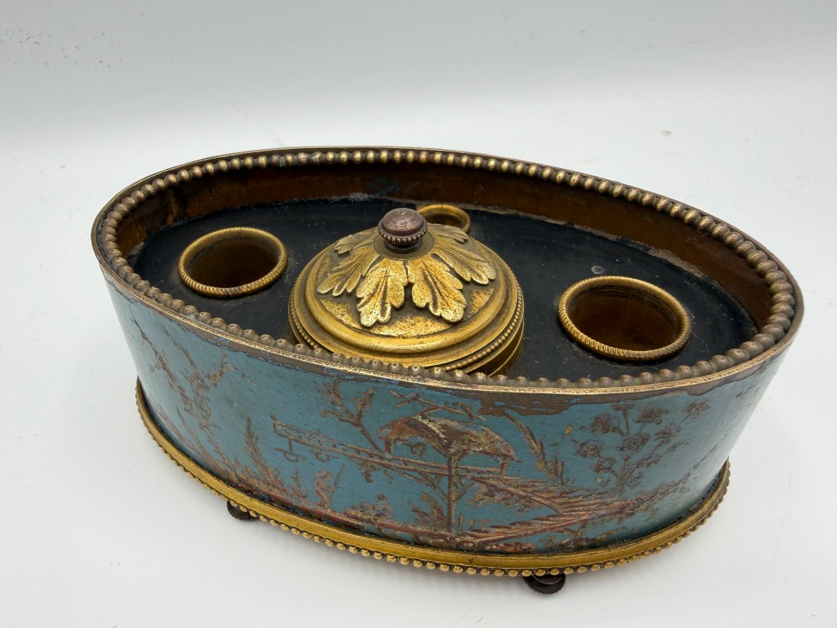 Painted Sheet Metal Inkwell. First Half Of The 19th Century