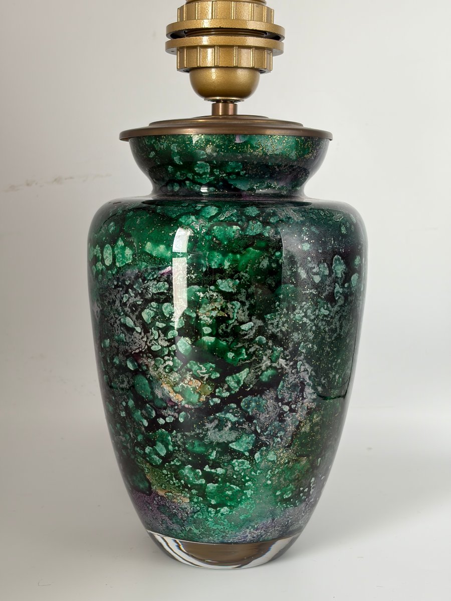 Laque Line. Vase monté en lampe . Etiquette d'origine-photo-2