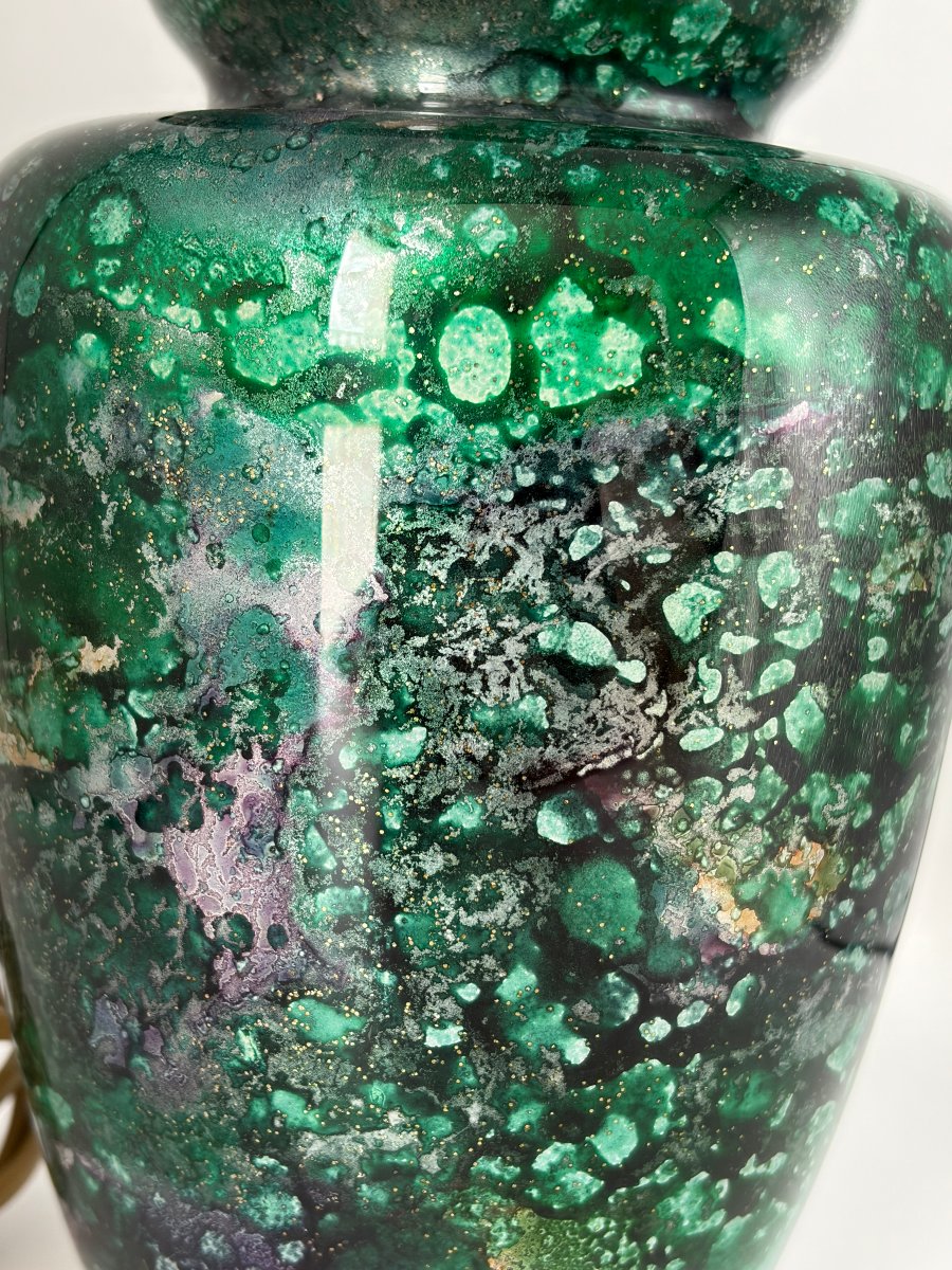 Laque Line. Vase monté en lampe . Etiquette d'origine-photo-1