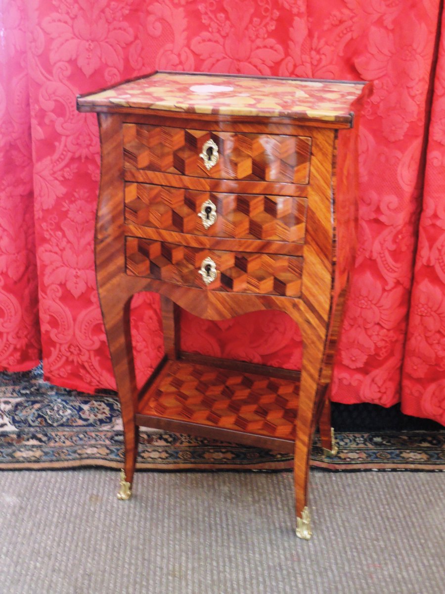 Petite Table de Salon à Marqueterie De Cubes. Epoque Transition Louis XV- Louis XVI-photo-2