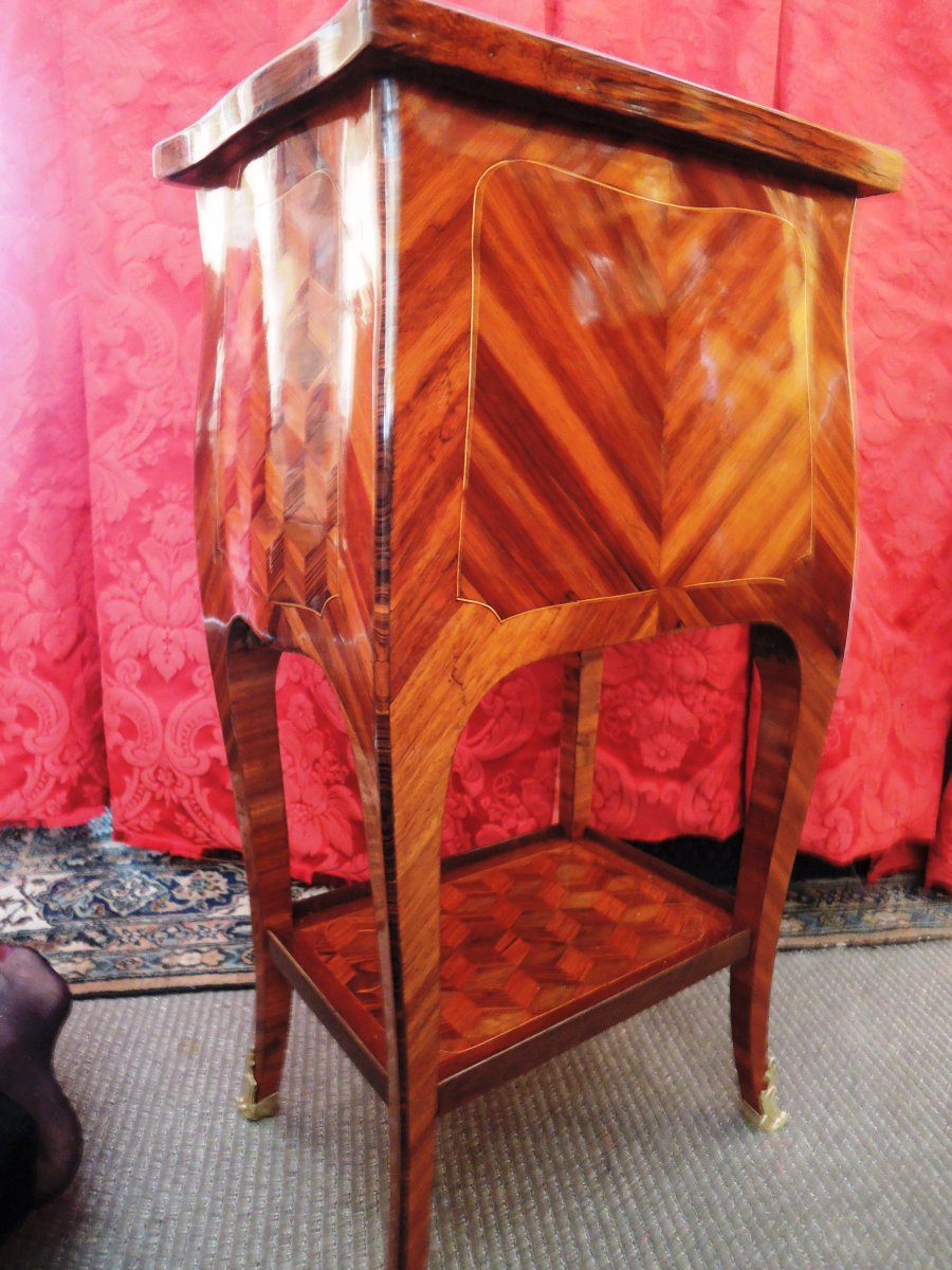 Petite Table de Salon à Marqueterie De Cubes. Epoque Transition Louis XV- Louis XVI-photo-3