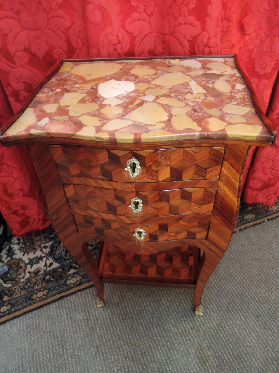 Petite Table de Salon à Marqueterie De Cubes. Epoque Transition Louis XV- Louis XVI-photo-2