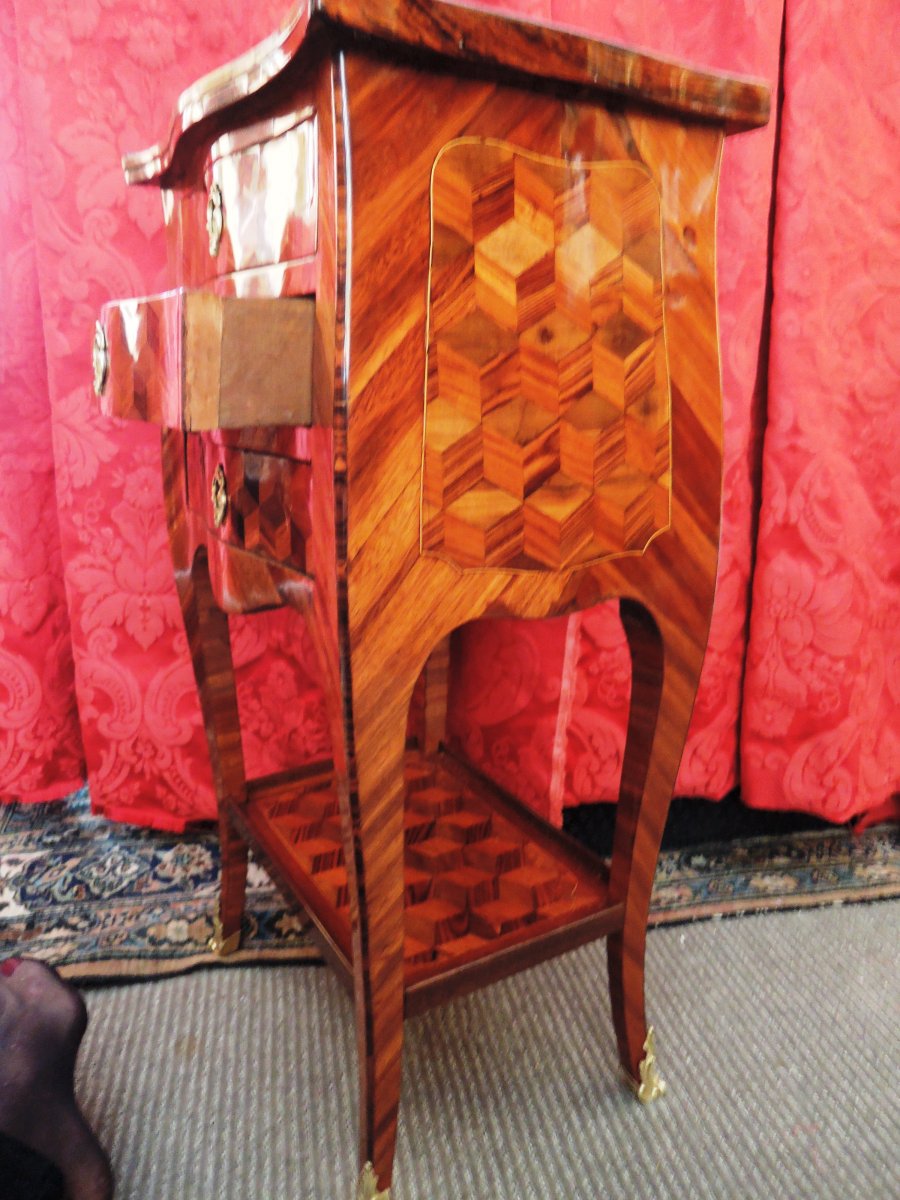 Petite Table de Salon à Marqueterie De Cubes. Epoque Transition Louis XV- Louis XVI-photo-5