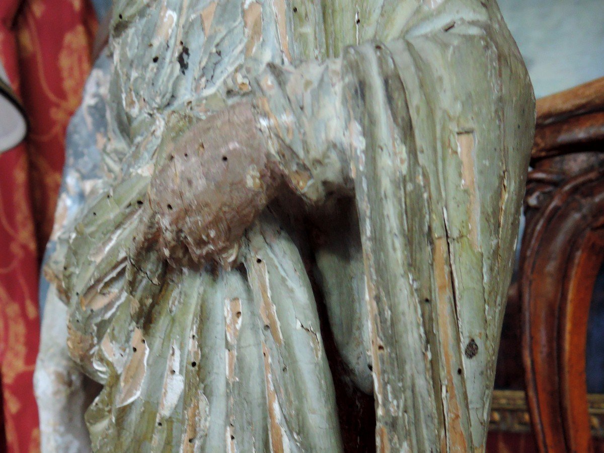 Virgin In Carved Wood. Period End Of XVIIth-photo-2