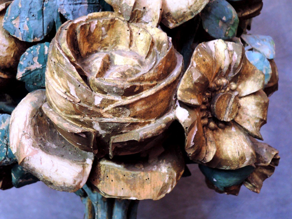 Bouquet Of Flowers In Carved Wood. Louis XVI Period-photo-6
