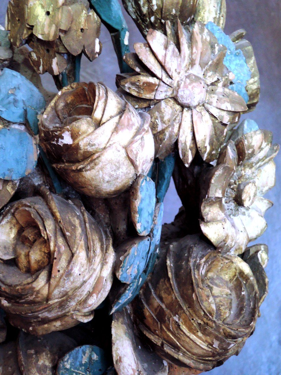 Bouquet Of Flowers In Carved Wood. Louis XVI Period-photo-8