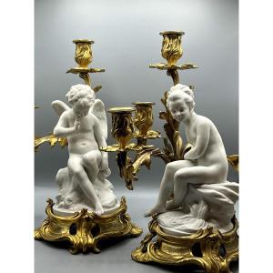 Sevres. Pair Of Biscuits Mounted And Bronze, Napoleon III Period