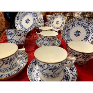 Minton. Service 12 Blue And White Porcelain Tea Cups. Period XIXth Century