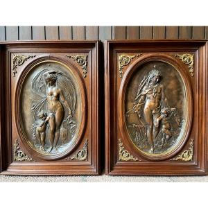 Pair Of Paintings With Allegories. 19th Century Period