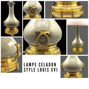 Lampe En Céladon Craquelé. époque Napoléon III