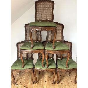 Suite de Six chaises cannées,  à la grenade. Epoque Régence
