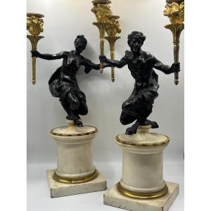 Paire de candélabres, décor aux faunes. Epoque Directoire