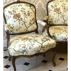Pair Of  Flat-backed Armchairs . Louis XV Period. Stamped Gourdin