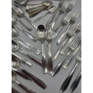 Christofle Solid Silver Cutlery Set, Atlas Model, By Luc Lanel. 30 Pieces 