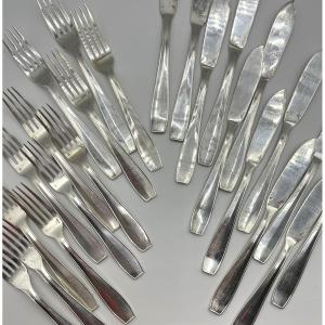 Christofle. Series Of 12 Fish Cutlery, Atlas Model, Luc Lanel