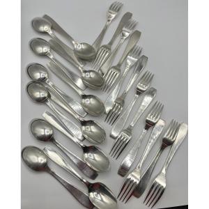 Christofle. Series Of 12 Dessert Cutlery, Atlas Model, Luc Lanel