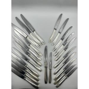 Christofle. Set Of 12 Table Knives And 11 Dessert Knives, Atlas Pattern, Luc Lanel