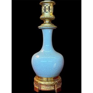Lampe en  celadon craquelé. Époque Napoléon 3