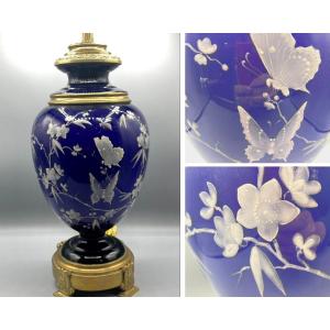 Porcelain Lamp Decorated With Butterflies. Around 1880