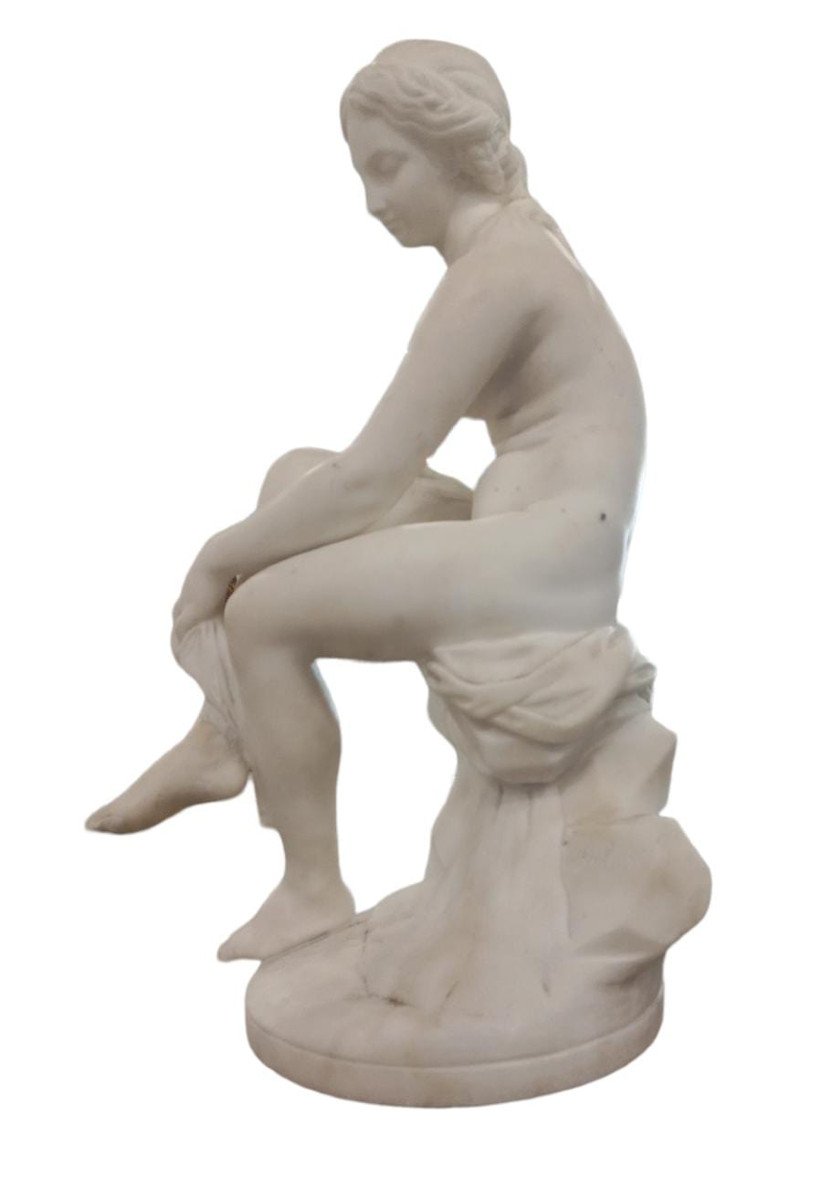 Vénus Au Bain, Marbre De Carrare, Sculpture XIXème-photo-3