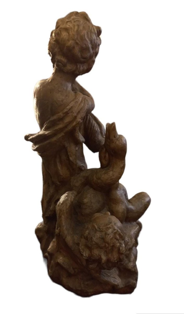 Putti Au Cygne, Terre Cuite-photo-2