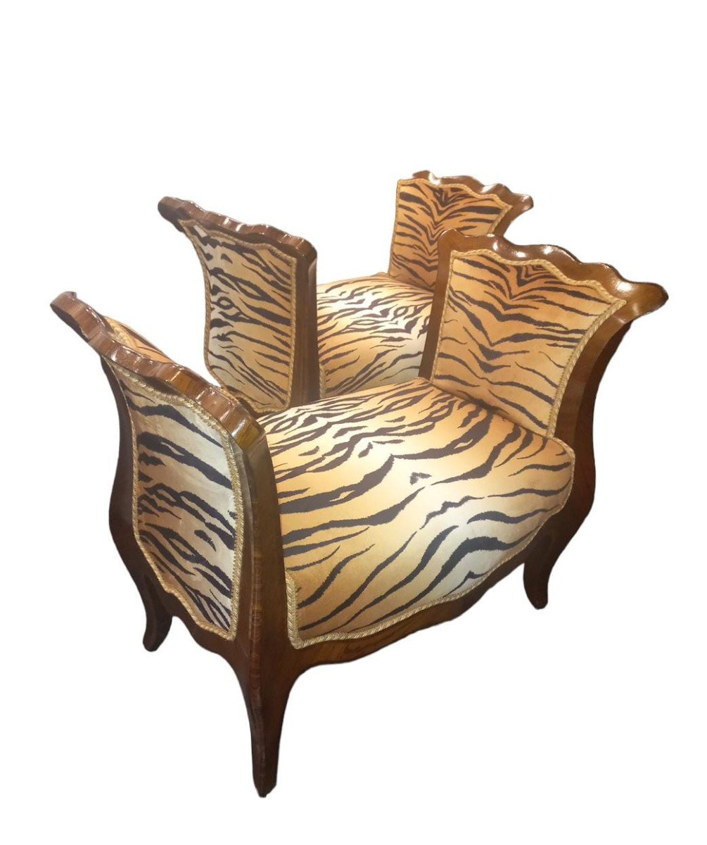 Pair Of Herringbone Veneered Wooden Benches