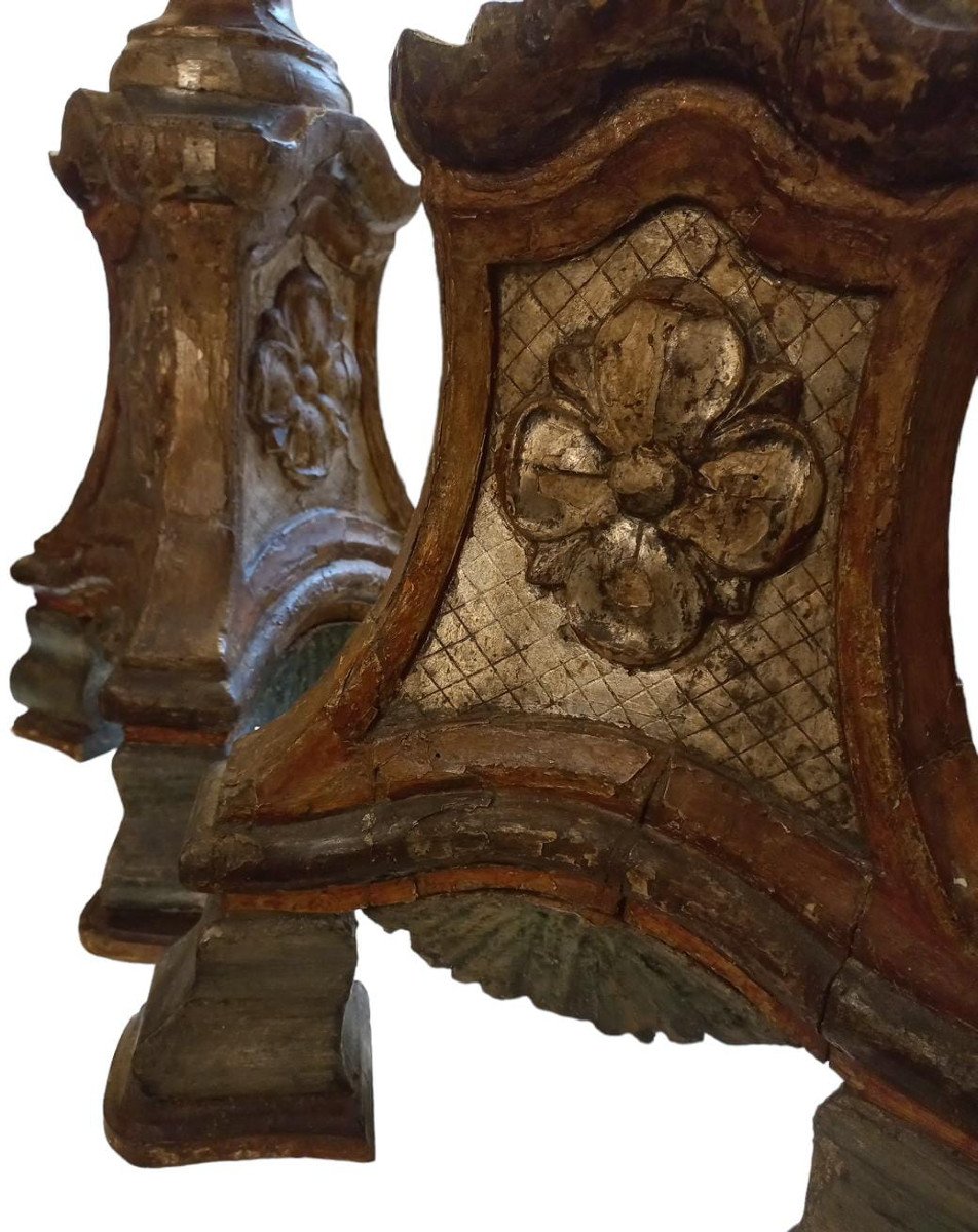 Deux Grands Porte-flambeaux En Bois Sculpté Et Laqué-photo-4