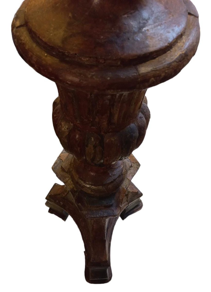 Deux Grands Porte-flambeaux En Bois Sculpté Et Laqué-photo-3