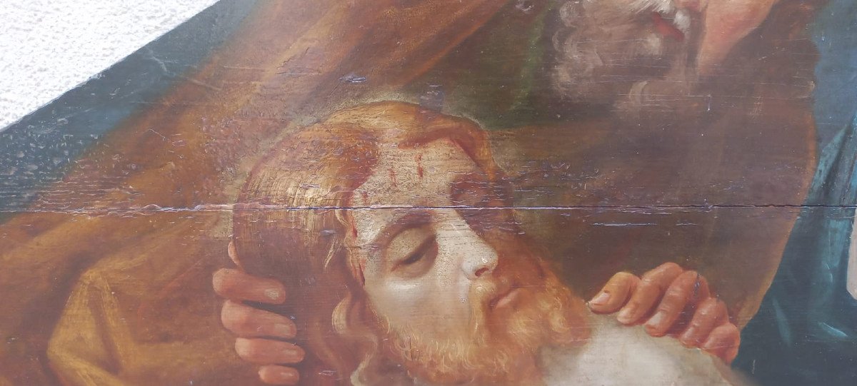 Lamentation Over The Dead Christ, Oil On Wood Panel-photo-2