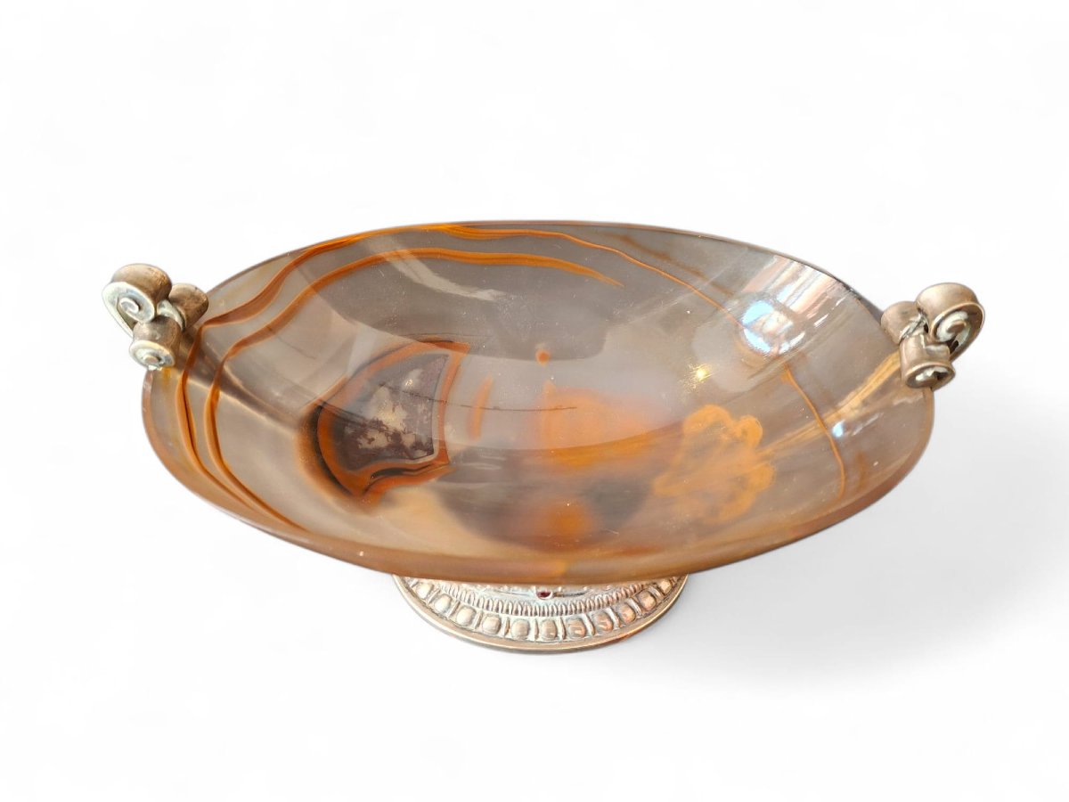 Coupe en agate et cornaline montée en argent-photo-2