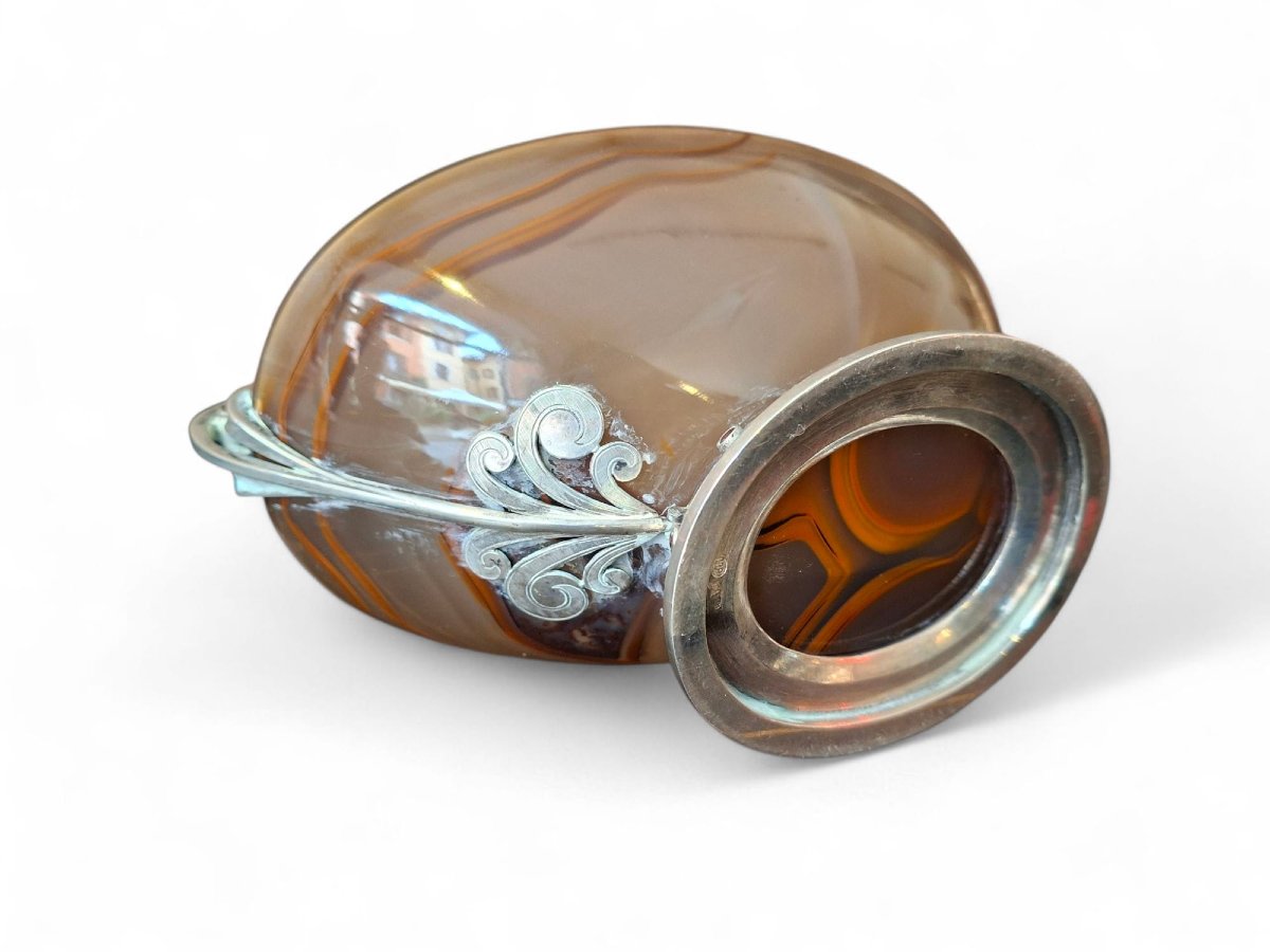Coupe en agate et cornaline montée en argent-photo-3