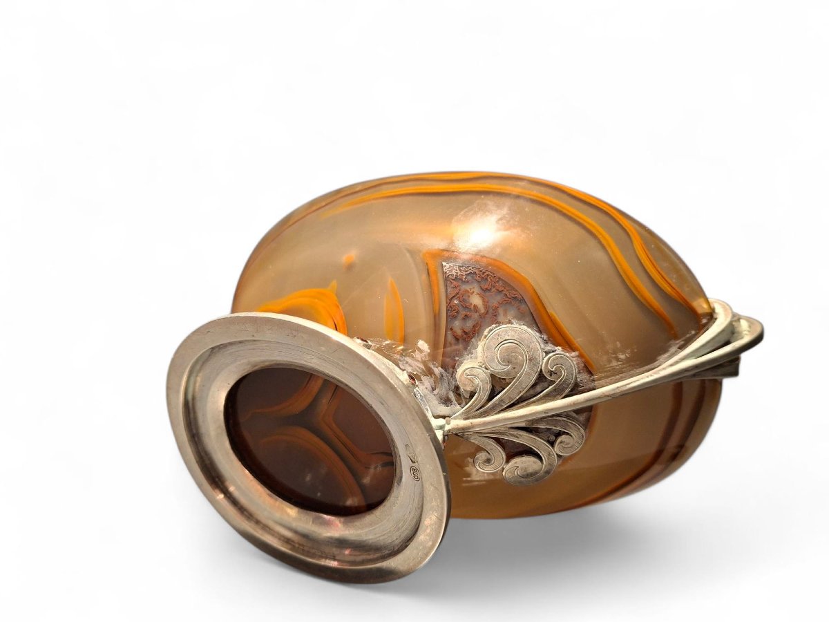 Coupe en agate et cornaline montée en argent-photo-4