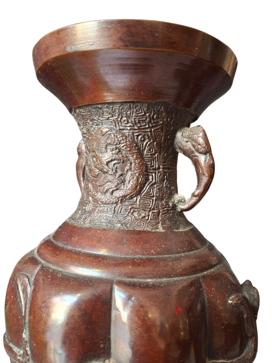 Paire de vases japonais en bronze-photo-2